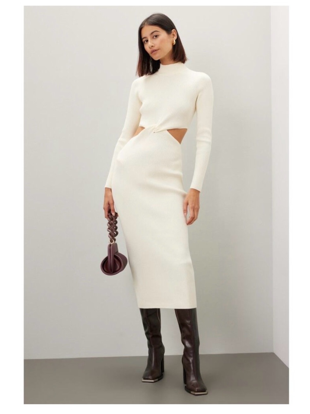 Ronny Kobo Cream Ribbed Crewneck Top